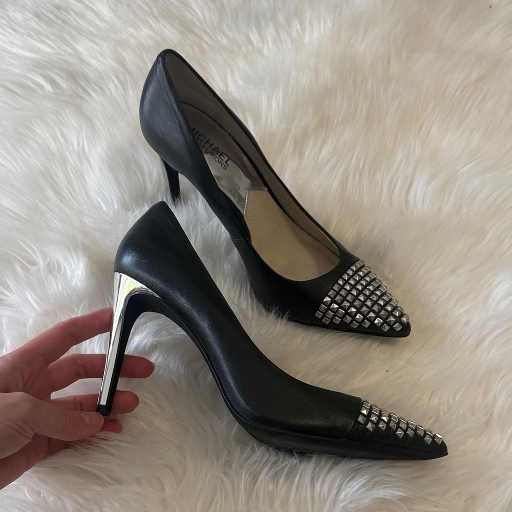 Michael Kors Black Heels with Silver Accents - Picture 1 of 7